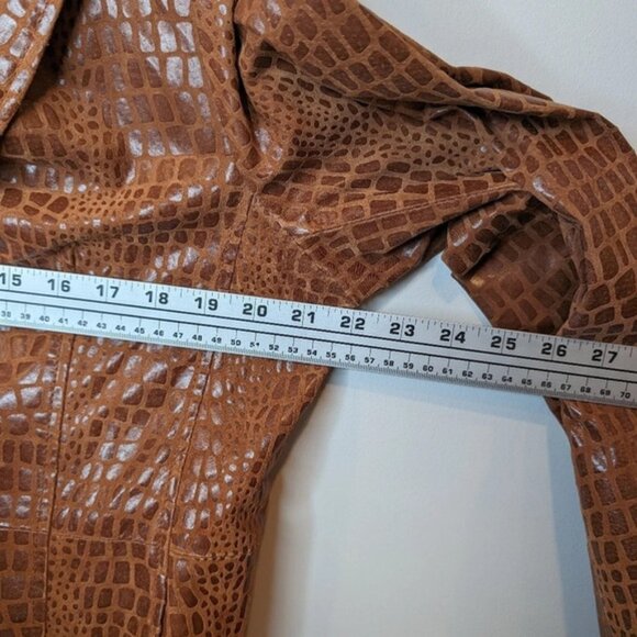 Vintage Brown  Leather Reptile Snake Alligator Print Button Front Jacket Large - Picture 9 of 10